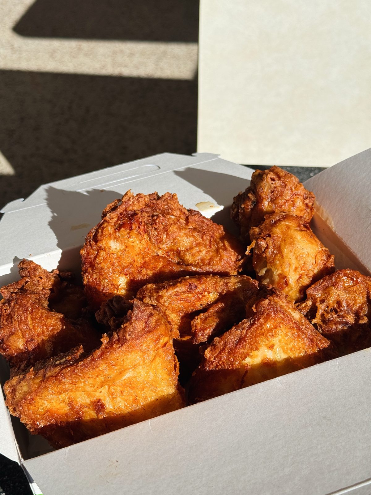 Golden fried chicken in a box